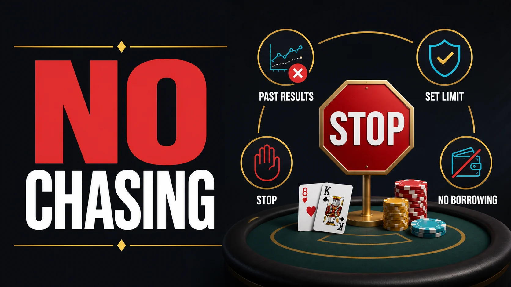 Baccarat anti-chasing checklist showing table rules, commission, budget and stop point