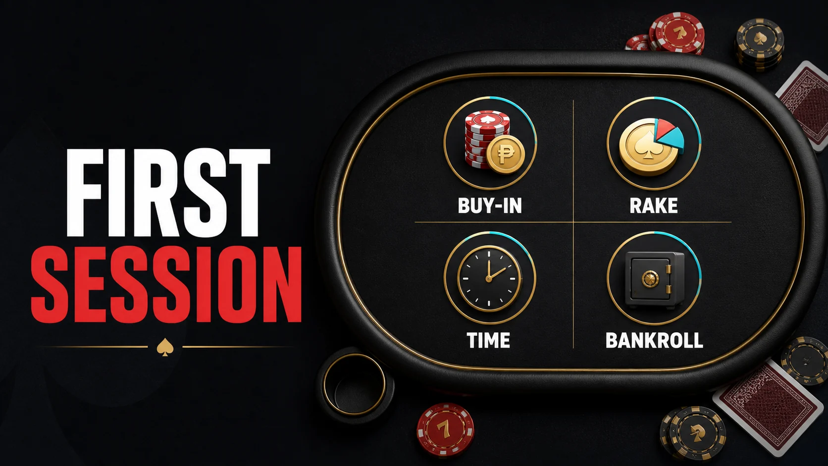 Online poker first-session checklist showing buy-in, rake, time limit and bankroll control
