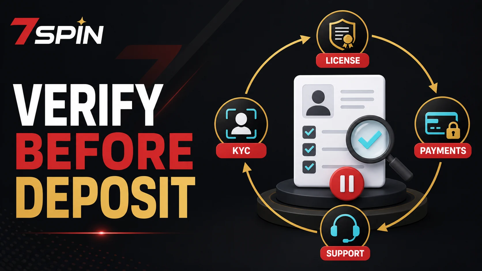 Online casino review checklist showing terms, payments, KYC, support and responsible gaming checks